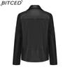 BITCED Fashion Women's Leather Jacket, Short Leather Jacket, Knitted Patchwork Stretch Coat