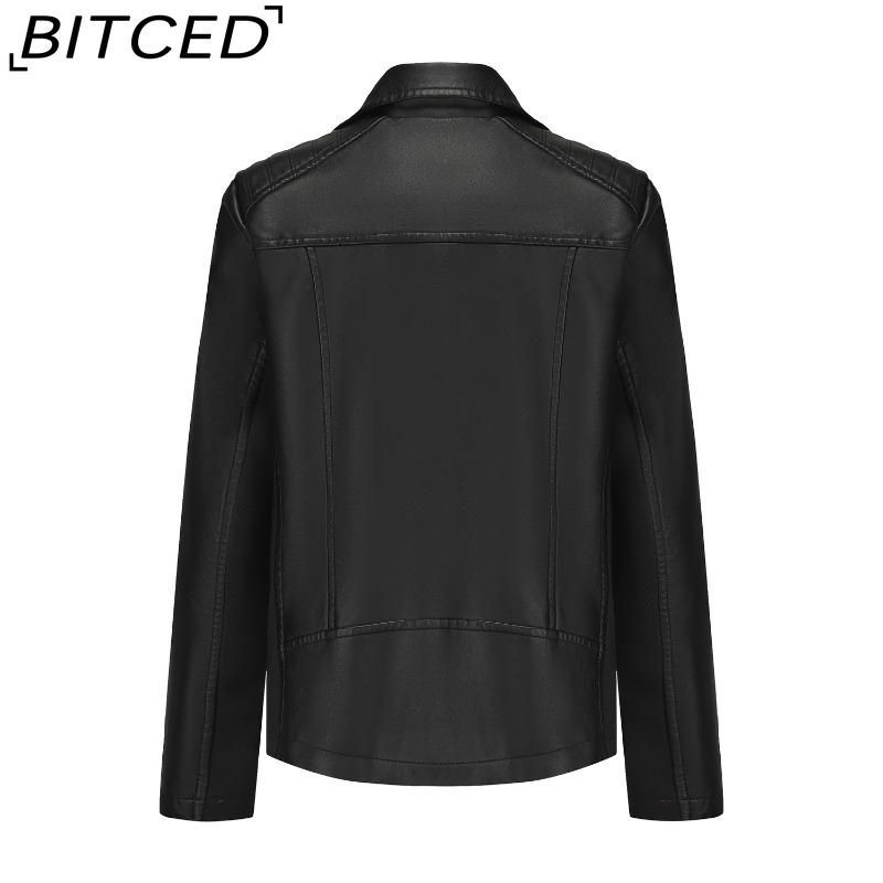 BITCED Fashion Women's Leather Jacket, Short Leather Jacket, Knitted Patchwork Stretch Coat