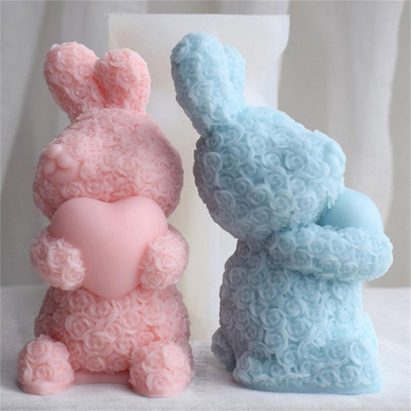 Rose Rabbit Candle Mold for DIY Candle Soap Craft Valentines Gift Easter Party Decorations, Rose Rabbit Candle Molds