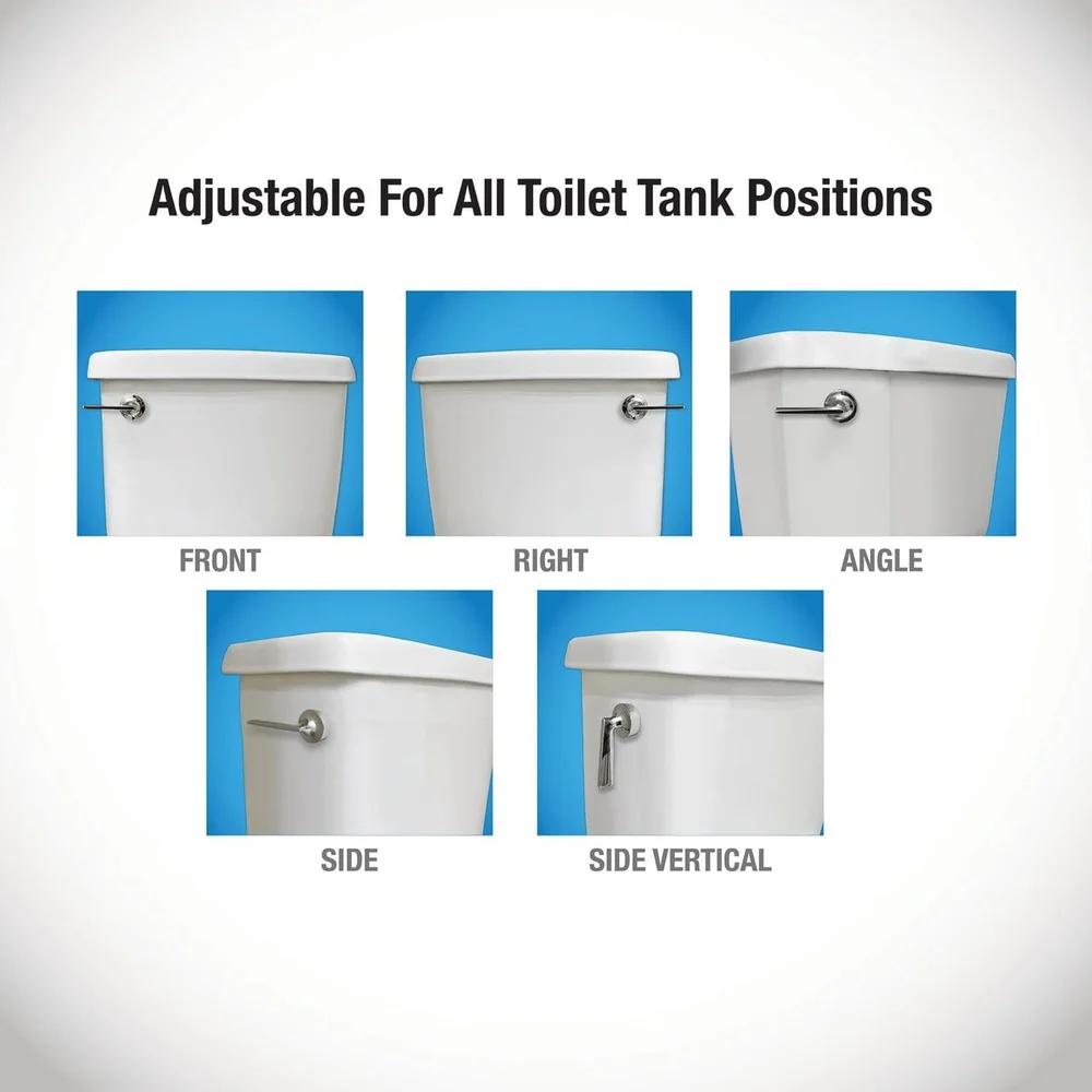 Toilet Tank Replacement Handle Chrome Plastic Durable Easy Installation Universal Fit 8 Hole Adjustment DIY Toilet Lever Model