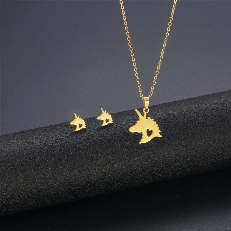 Gold Color Cute Animal Footprints Earrings Set Dog Cat Footprints Paw Necklaces Pendants Women Stainless Steel Zircon TZ329