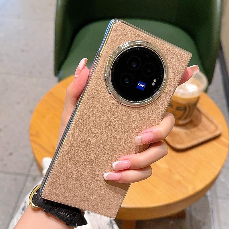 Moblie Phone Case for Vivo X Fold5 Electroplated Lychee Pattern Leather Shell for Vivo X Fold3 Pro Simple Luxury Hard Back Cover vivo X Fold3 Pro