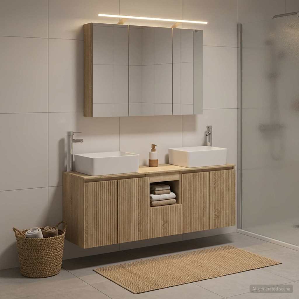 Bathroom Cabinet Set 4 pcs Sonoma Oak Wood Based Material