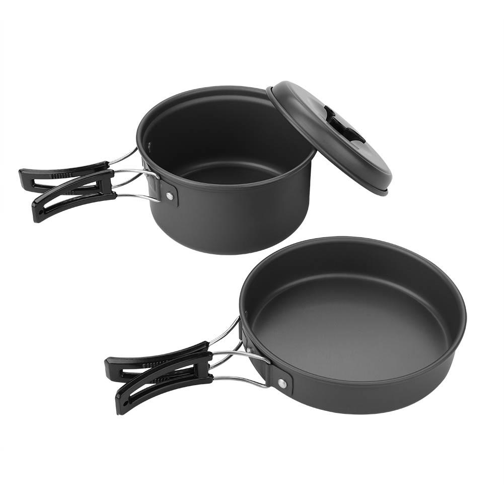 8PcsCelsiusset Portable Outdoor Travel Camping Picnic Cookware Cooking Pot Pan Bowel Set(Black)