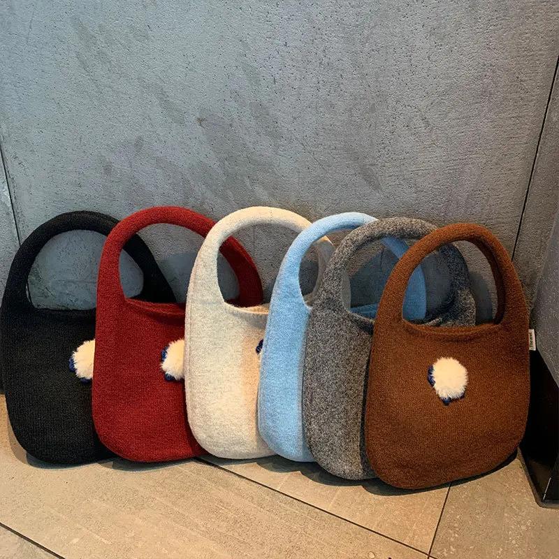 Korean Knitted Handbag Ins Fashion Tote Bag Soft Oval Shape Large Capacity Casual Commuting Handheld Shoulder Bag Women