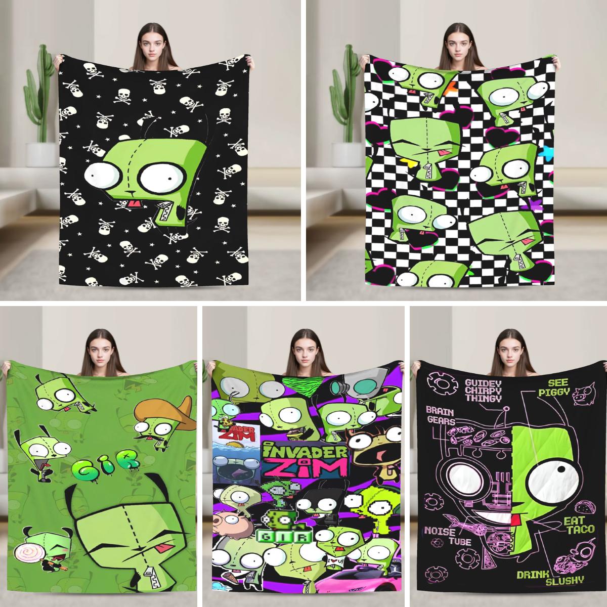 Monika Chen Unisex Invaders Zims Gir Blankets Quality Warm Soft Throw Blanket Winter Boy Girl Couch Chair Novelty Bedspread