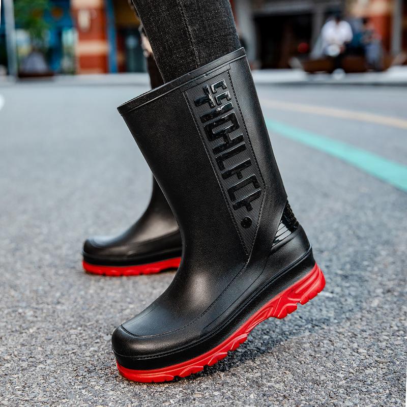 

Fashion Men s Rain Shoes Waterproof Boots Comfortable Mid Calf Boots Rainproof Work Water Shoes Non-Slip Drawstring Rubber Boots 45 красный