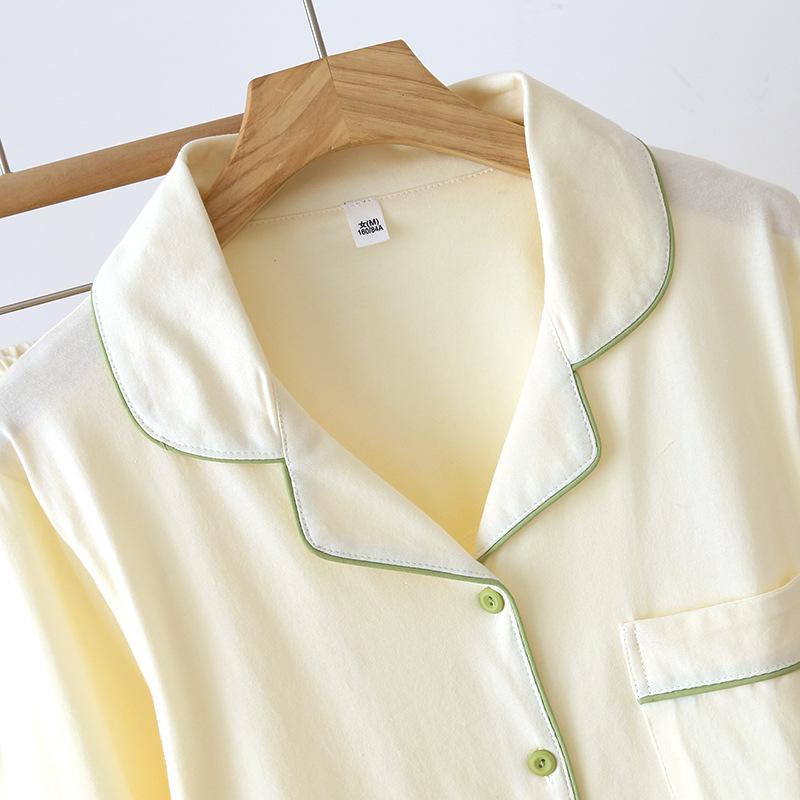 Women's Plus Size Knit Cotton Cardigan Pajama Set - Long Sleeve, Soft Homewear for Spring and Autumn