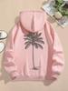 Women's Coconut Tree Print Casual Hoodie, Long Sleeve Sweatshirt with Pockets, Autumn Style.