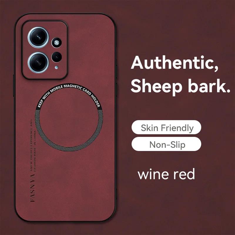 

М який шкіряний магнітний чохол для телефону з овчини для Redmi 13C 12C 10 9 A3 Note 13 Pro Plus 10S 11S 12S 10 11 12 4G 5G K60 Ultra K70 Redmi k70 Pro вина червоного кольору