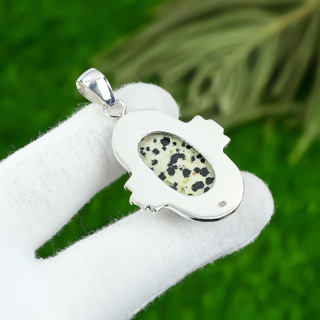 Anniversary Gift For Her Natural Dalmation Jasper Gemstone Pendant 925 Silver