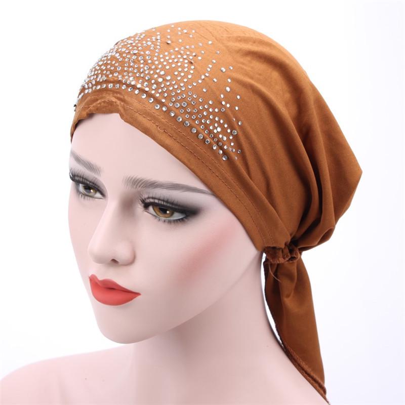 Dehnbarer Polyester Strass Beanie Kopftuch für Damen