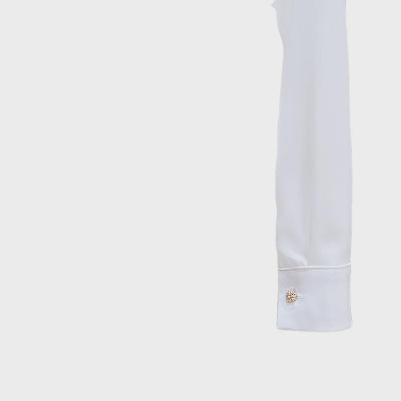 Elegantní dámská saténová šifonová košile s kovovými knoflíky - Volné dlouhé rukávy & Slim fit