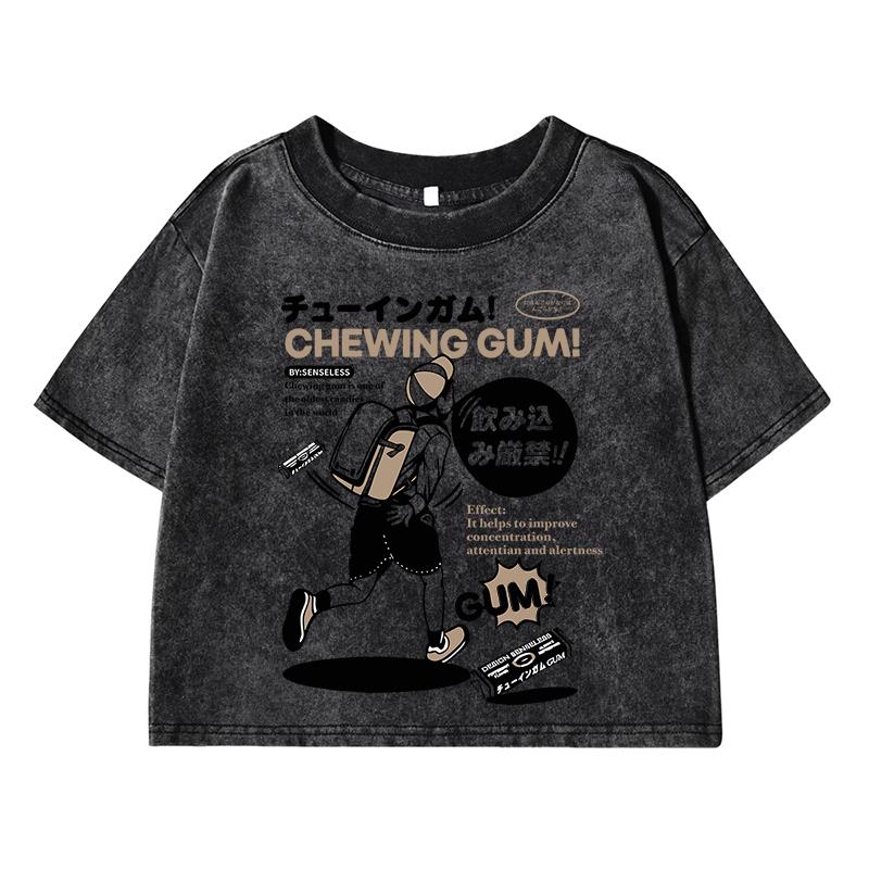 The Boy Who Endorses The Bagprint Women Washed Short Clothes Fashion Tshirts Street Midriff-Baring Cool Summer T Shirts