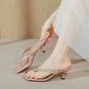 Women's Slippers Summer Outdoor Wear Square Toe High Heels Slim Heels New Summer Fashion Flip Flops Women Temperament Sandals