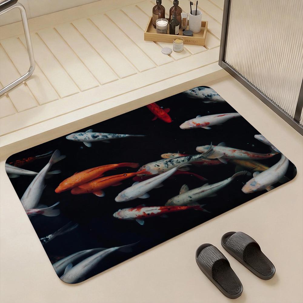 Animal A Koi Floor Mat Eco  Flannel Doormat Non Slip Odorless Indoor Floor Rug Soft Short Plush Home Mat