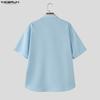INCERUN Oversized Men Lapel Neck Short Sleeve Stitching Casual Loose Shirts
