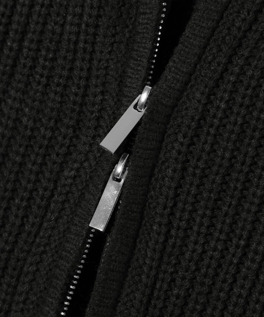 TRILLION Washable Round Neck Hacci Zip-Up Knit (Pure Black)
