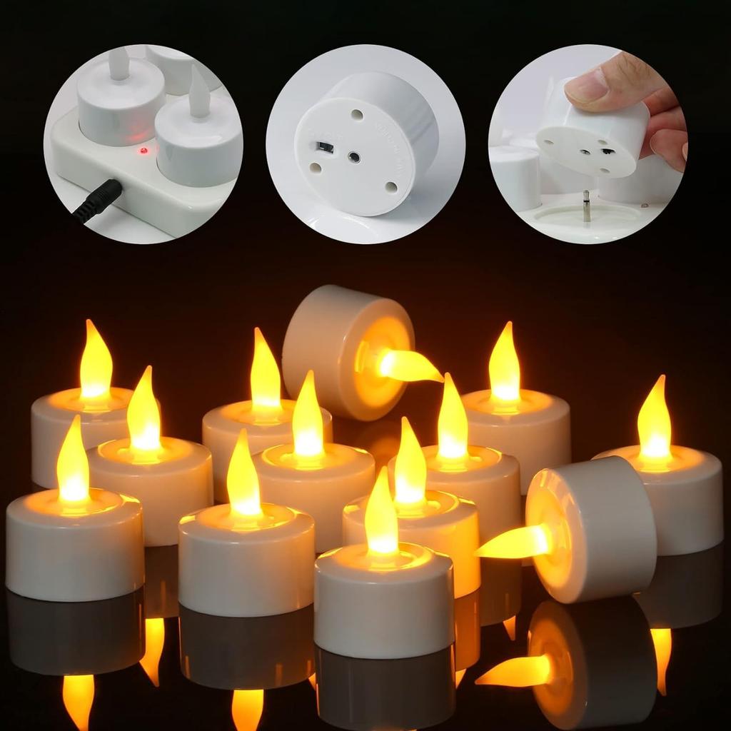 Flameless Rechargeable LED Candles, Set of 12, USB Rechargeable, Perfect for Indoor and Outdoor Use, Christmas Tree Decorations, Halloween, Weddings,