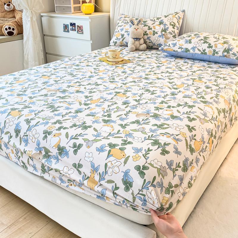Small Fresh Floral Pattern,100% Cotton,Fitted Sheet With Deep Pocket 160x200,No Pillowcase,Soft Breathable,133x72 Fabric