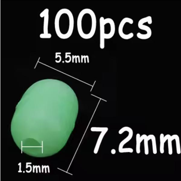 100pcs Green Saltwater Fishing Cylindrical Soft Rubber Luminous Beads Glowing Stopper Fishing Hook Lure Accessories