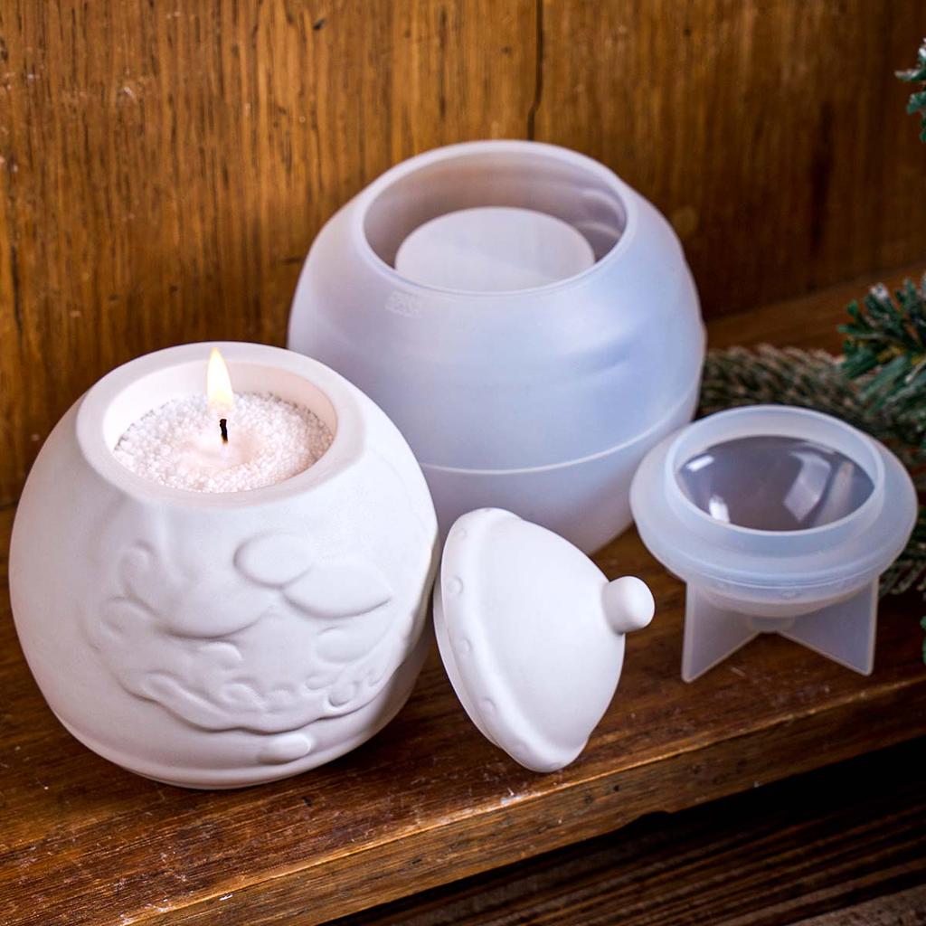 3D Santa Claus Candle Jar Silicone Mold DIY with Lid Storage Box Casting Molds Plaster Resin Crafts Making Christmas Ornament