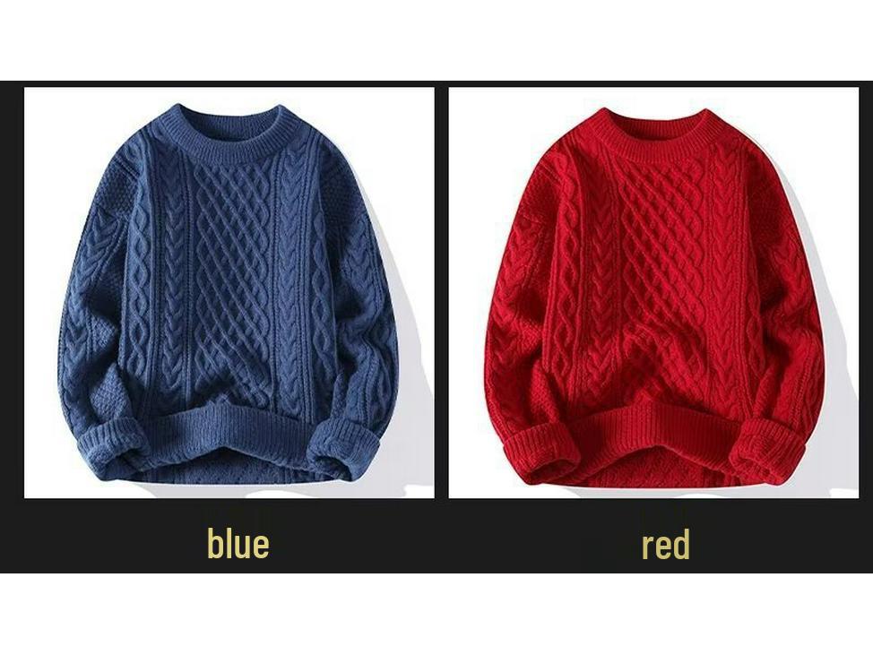 Men's Solid Color Cable Knit Sweater - Casual Mature Style, Round Neck Pullover, Autumn/Winter Collection