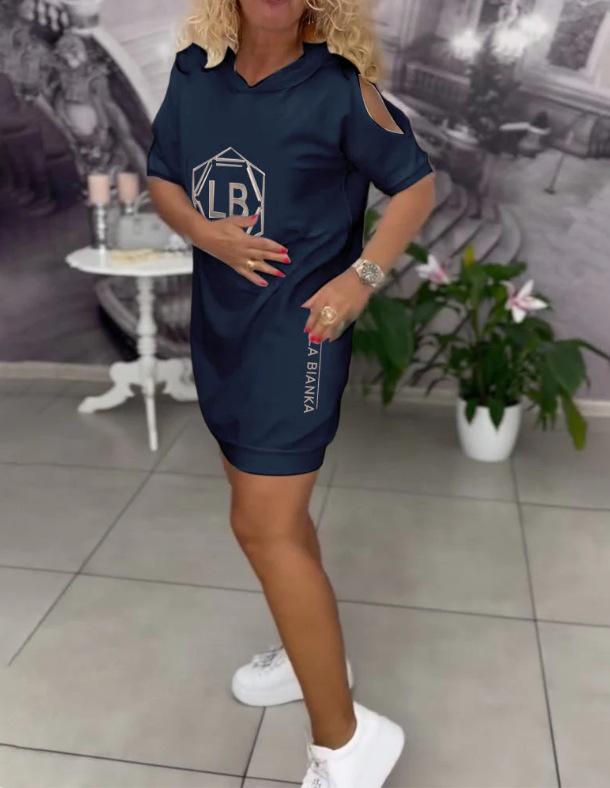 2025 Women's Summer Hooded Letter Print Loose Dress