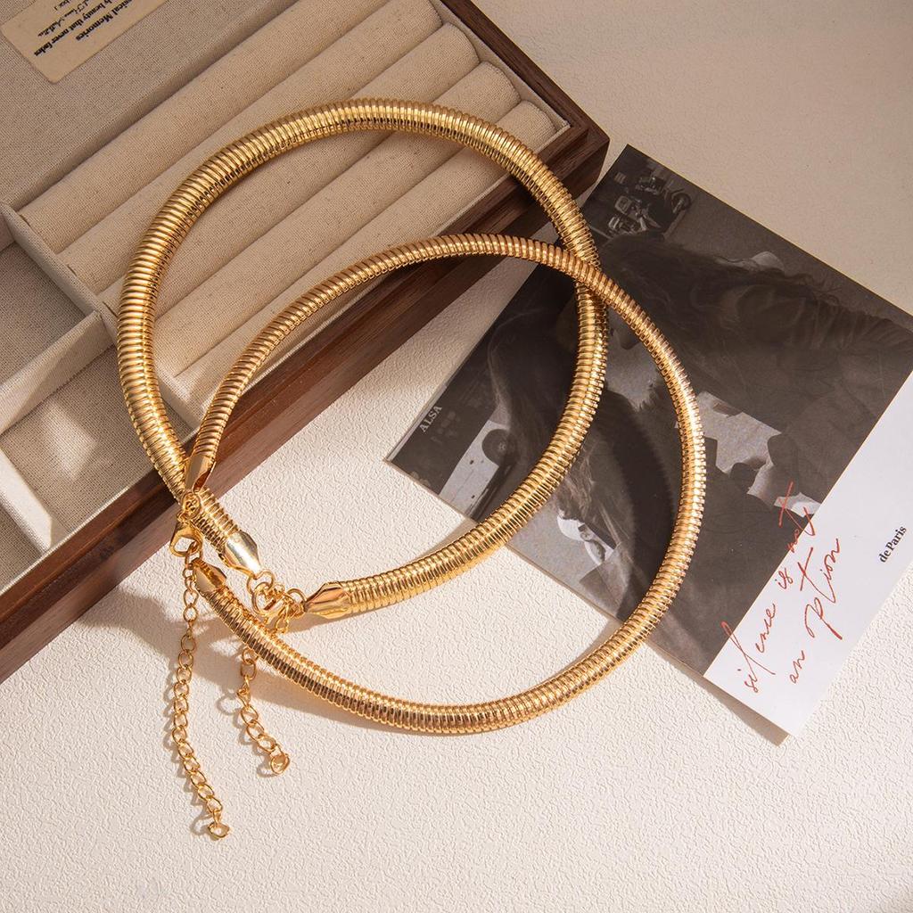 Gold Snake Bone Thick Clavicle Necklace for Women - High-End, Fashionable, Exaggerated Ribbed Design