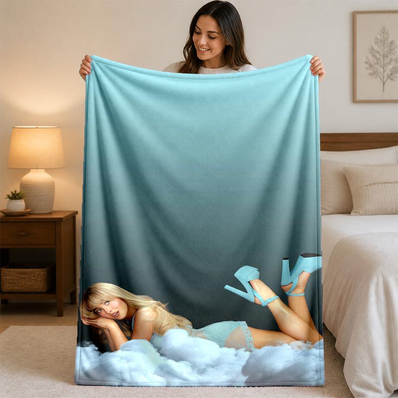Sabrina Carpenter Print Flannel Blanket Cozy Warm Plush Throw Blanket For Bed Sofa Couch Indoor Household Use