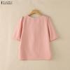 ZANZEA Women Elegant Square Collar Summer Casual Short Sleeve Blouse