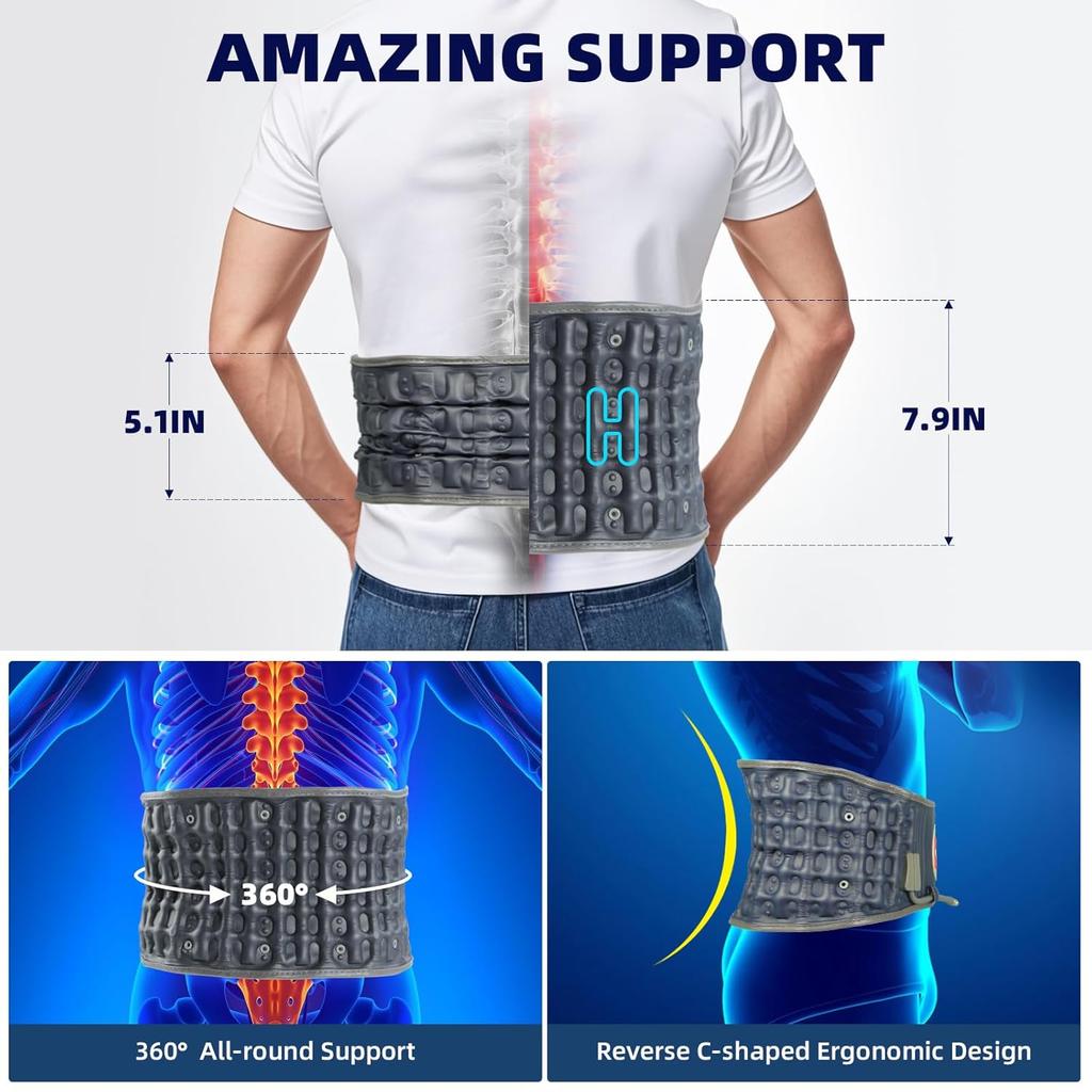 Decompression Back Belt with Electric Inflatable Pump -Lumbar Support Belt for Lower Back Pain Relief, Back Traction Device Fits Waist Size 29-49
