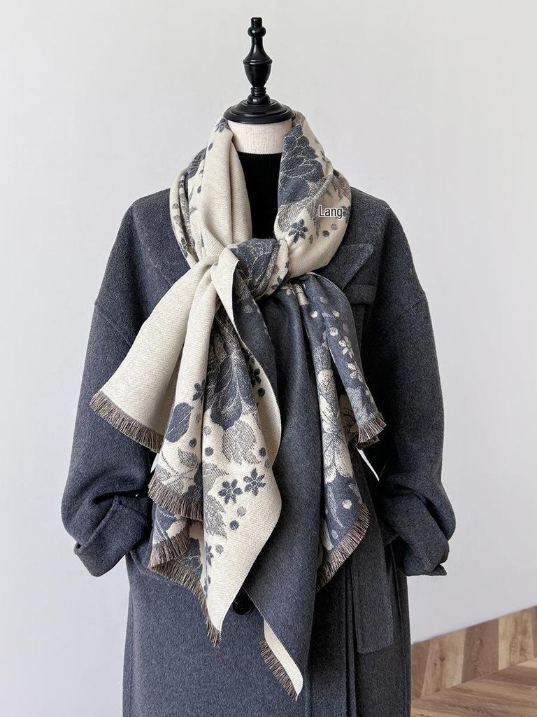 Luxury Butterfly Print Faux Cashmere Scarf: Warm, Stylish Color-Block Shawl for Women, Perfect Winter Neck Warmer