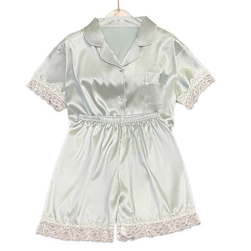 Wind Ice Silk Pajamas Women'S Summer Short-Sleeved High-End Simple Solid Color Summer Suit