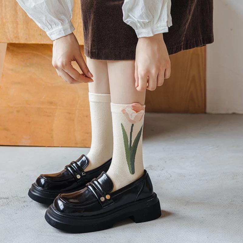 Neue Damen Socken Koreanischer Stil Blume Trend Lässig Baumwolle Mädchen Rüschen Niedlich Süß Atmungsaktiv Kawaii Crew