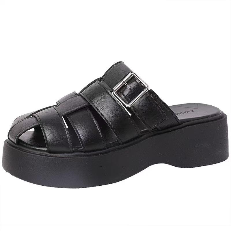 Pantofi cu platformă Pantofi de damă Pantofi cu vârf cu talpă groasă Pantofi noi de damă Stil pentru persoană leneșă Papuci de casă dintr-o singură mișcare decupați