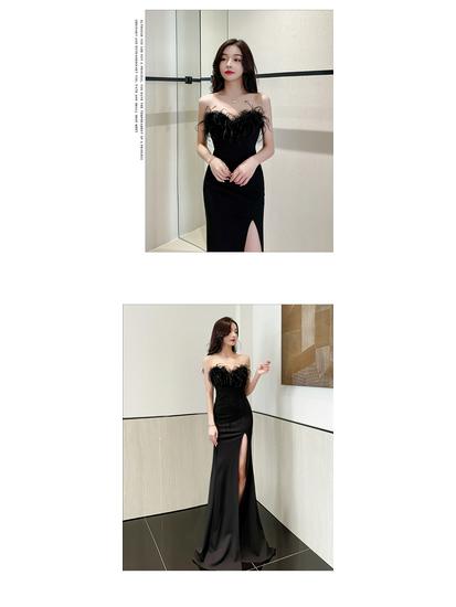 2025 Sexy Backless Strapless Floor-Length Slit Evening Gown for Foot Massage Technicians