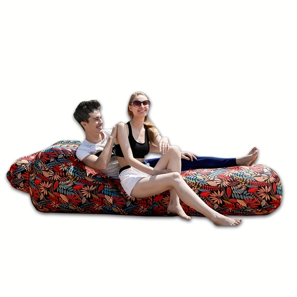 1-Person Tropical Print Quick-Inflating Beach Lounger - Durable Oxford Fabric, Self-Inflating Air Mattress for Camping, Festivals & Outdoor Relaxation