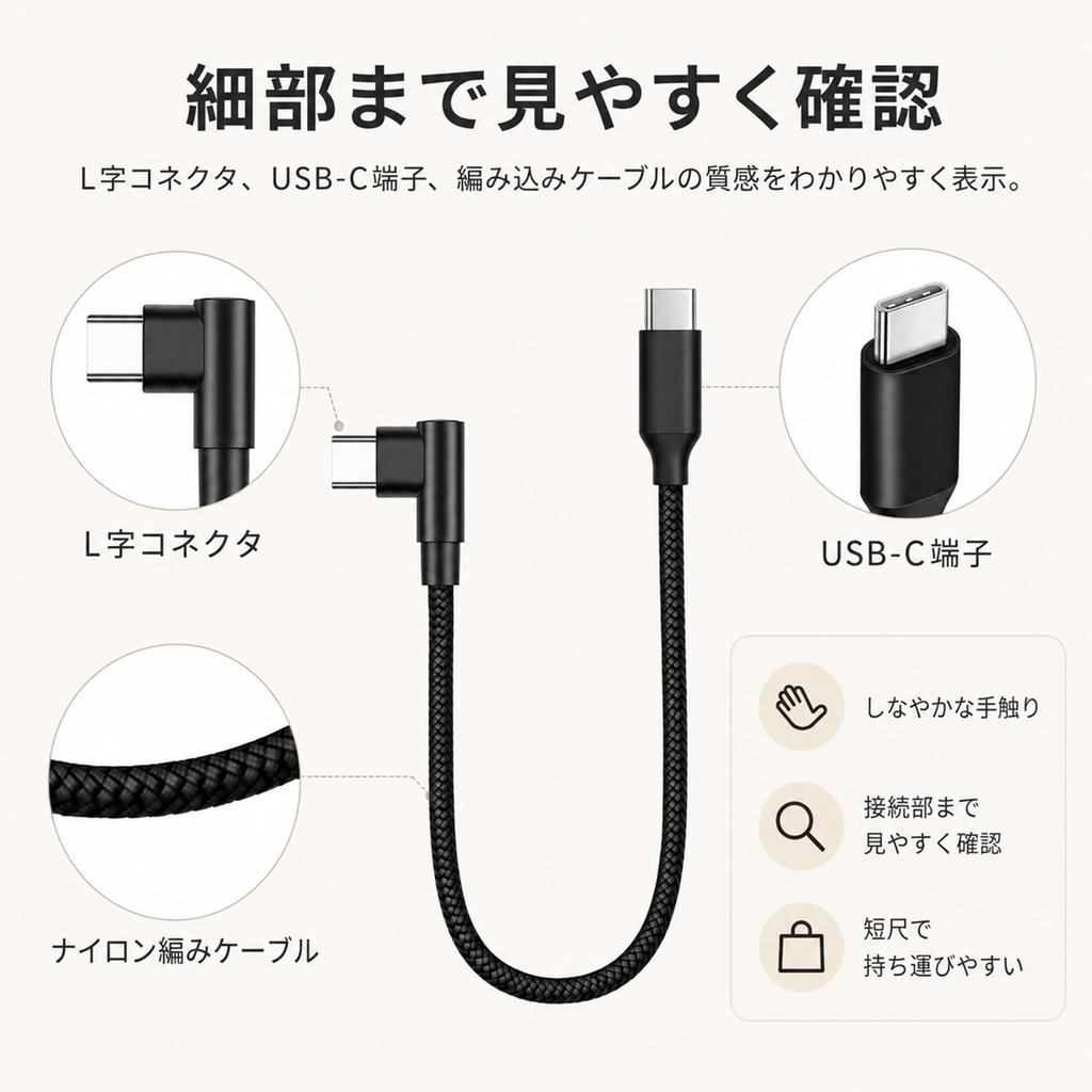 To Short SLEIJAOOE Fast Charging USB Standard PD Nylon Type C To Cable 25cm Compatible with Game USB-C USB-C Cable, L-shaped, 0.25m [1 Pack] [60W /