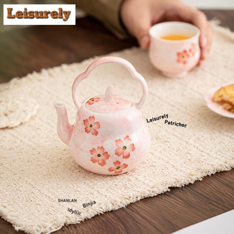 161ml Hand-painted Cherry Blossom Teapot Traditional Tea Infuser Pot Tea Making Kettle With Strainer Green Tea Tea Items Craft
