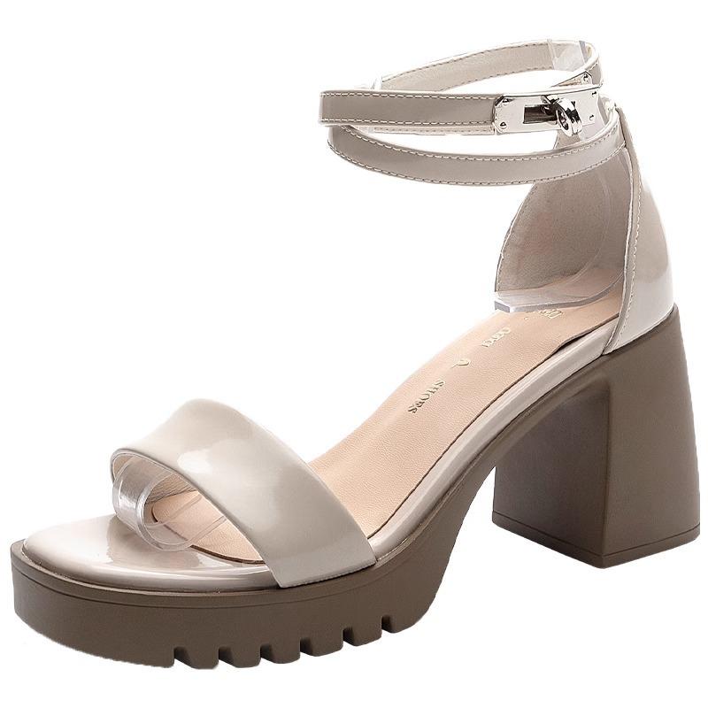 Fashion 2025 Summer New Open Toe Women's Cover Heel Sandals Square Toe Chunky Heels Buckle Strap Sandals for Platform Fashion Dress