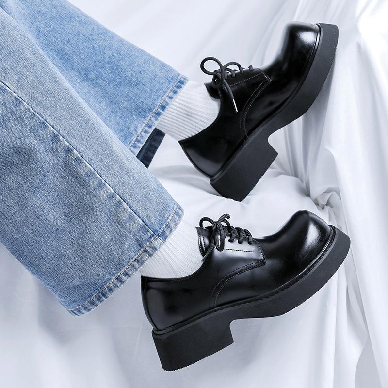 2025 neue großköpfige Derby-Schuhe für Damen und Herren, hochwertiges Gefühl, hochgezogene Spitze und dicke Sohle mit Absatz, Lederschuhe im britischen Stil 9544-R