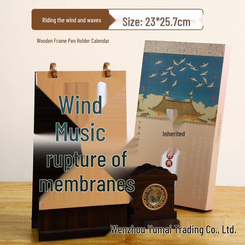 2026 Wooden Desk Calendar & 3D Hollow Pen Holder - Creative Desktop Ornament & Monthly Check-In Calendar