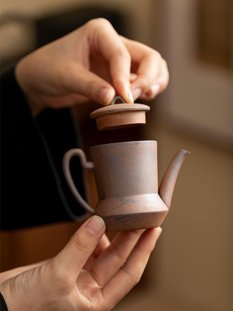 Old Rock Mud Rough Pottery  Shape Tea Pot Retro Teapot Tea Kettle Tea Ceremony Tea Making Single Pot Tea Ceremony