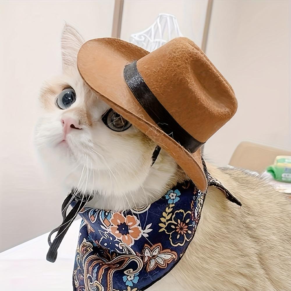 Mini Western Cowboy Pet Hat - Cute Cosplay Cap for Cats & Small Dogs, Adjustable Cowboy Style Pet Costume Accessory