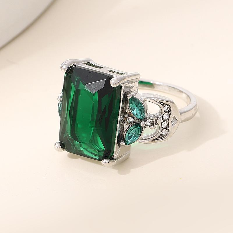 

Huajie Elegant Red Rectangular Zircon Inlay Women s Rings Shining Luxury Banquet Party Dazzling Trend 11 зелений