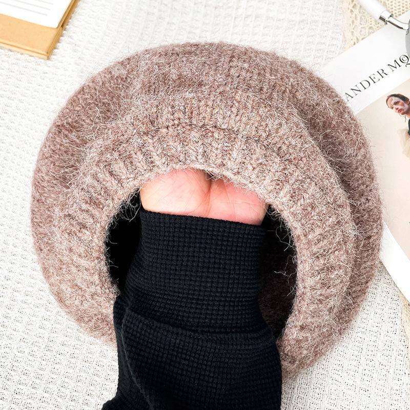 Mohair Knitted Beret Women's Autumn and Winter Literary Retro Plush Woolen Hat Showing Face Small Warm Wool Painter Hat