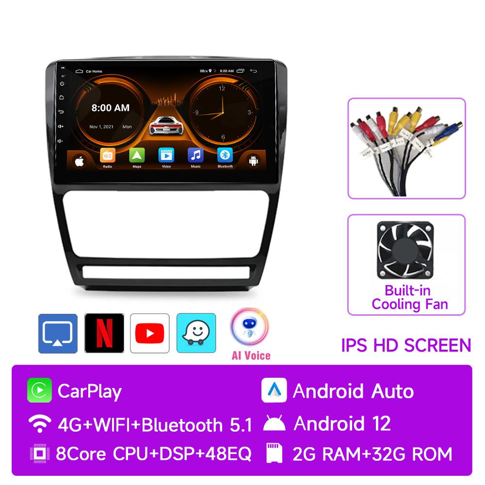 JIUYIN AI Voice 2 din Android Auto Radio For Skoda Octavia 2 A5 2008-2013 Carplay 4G Car Multimedia GPS 2din autoradio