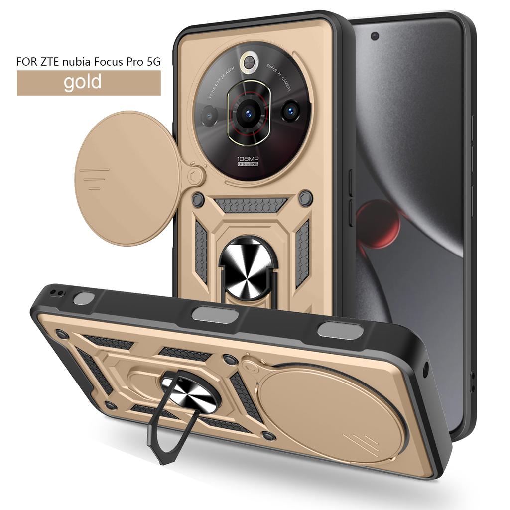 Für ZTE nubia Focus Hülle ZTE nubia Focus Pro Cover ZTE A75 Magnetischer Ringhalter Rüstungs-Handyhülle Schieb-Kamera-Schutz Rückseite