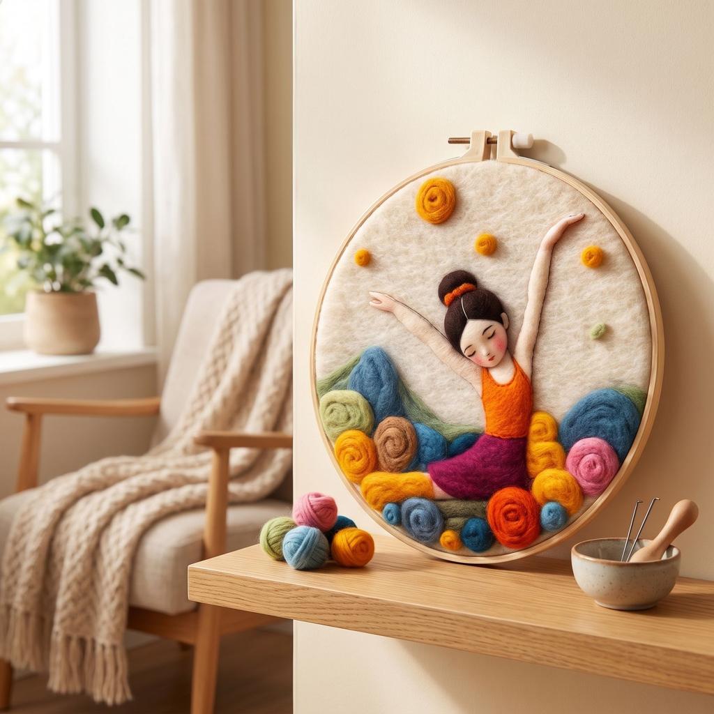 Needle Felting Kit with Embroidery, DIY Wool Painting Set for Home Decor